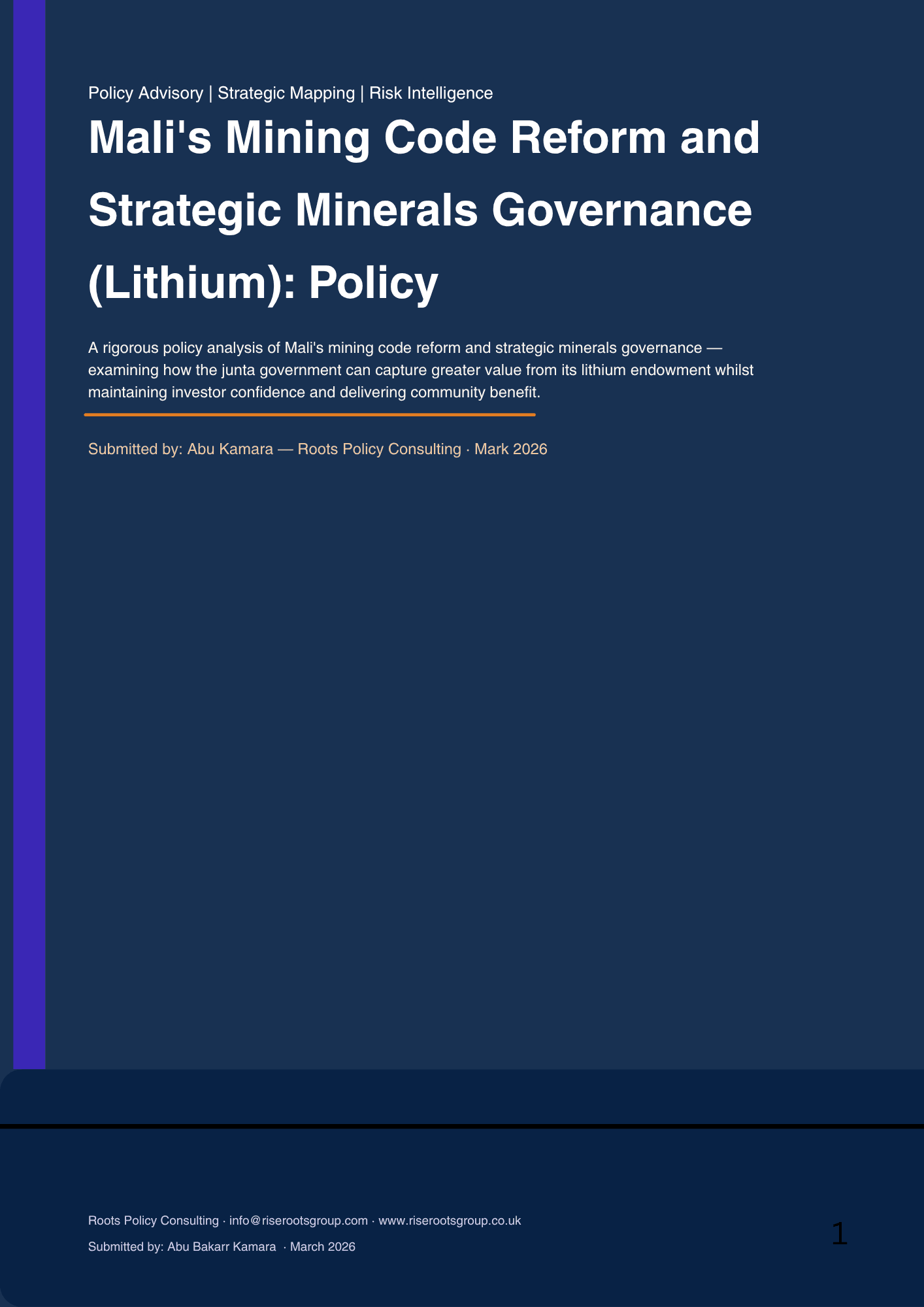 Mali's Mining Code Reform and Strategic Minerals Governance (Lithium): Policy